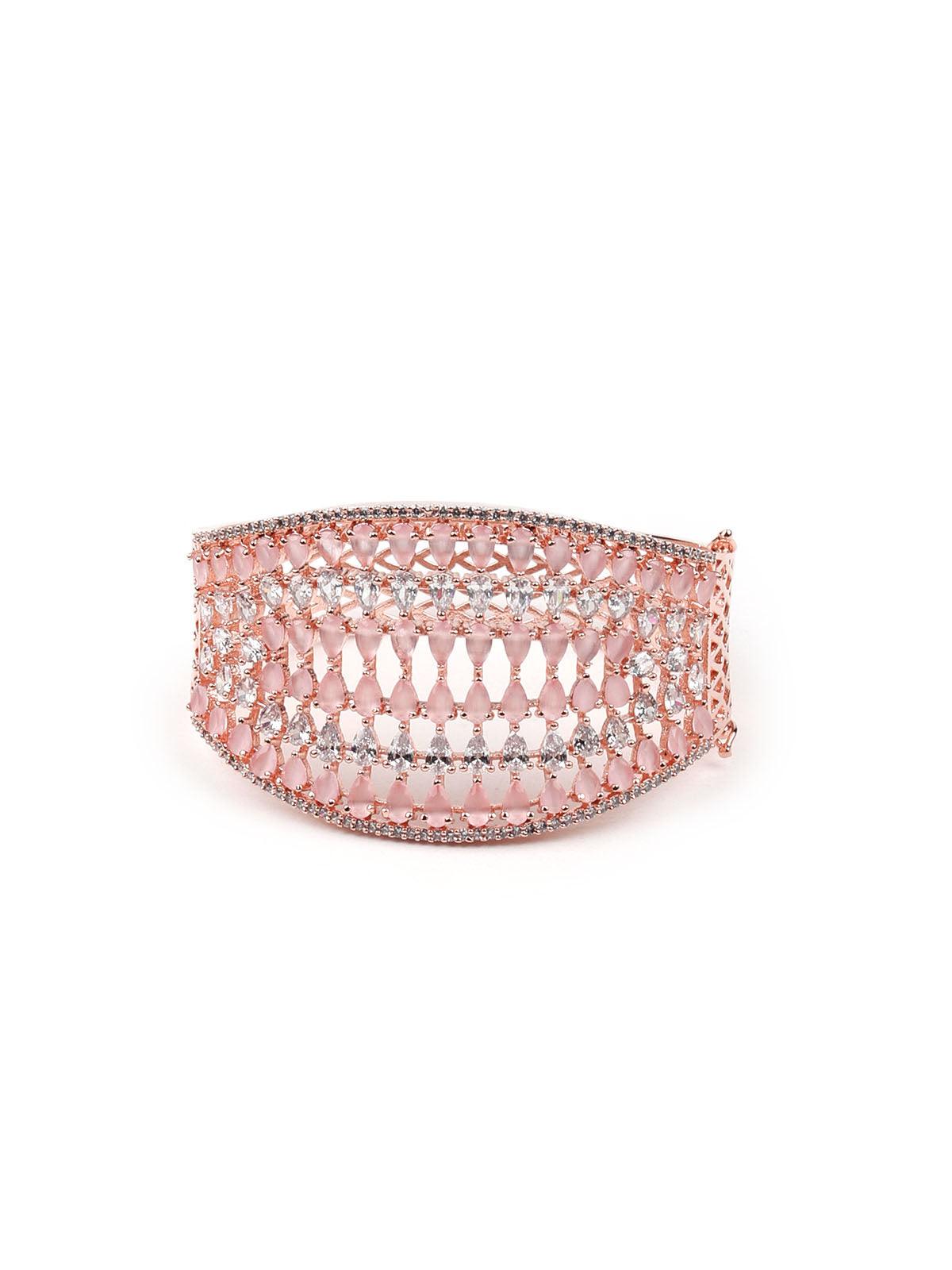 Stunning rose gold broad embellished bracelet - Rajwada