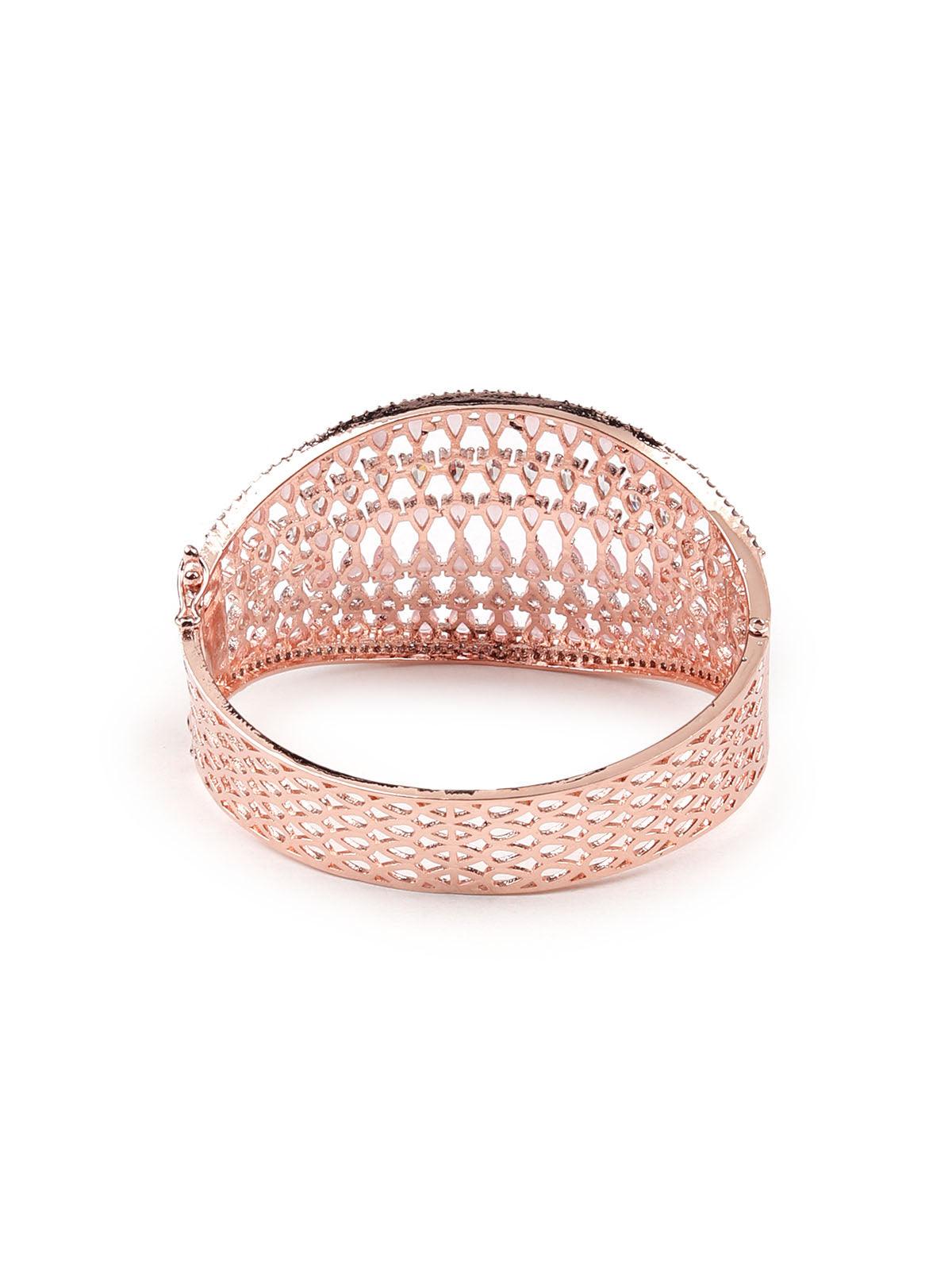 Stunning rose gold broad embellished bracelet - Rajwada