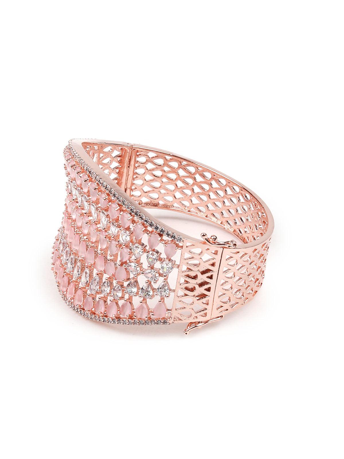 Stunning rose gold broad embellished bracelet - Rajwada