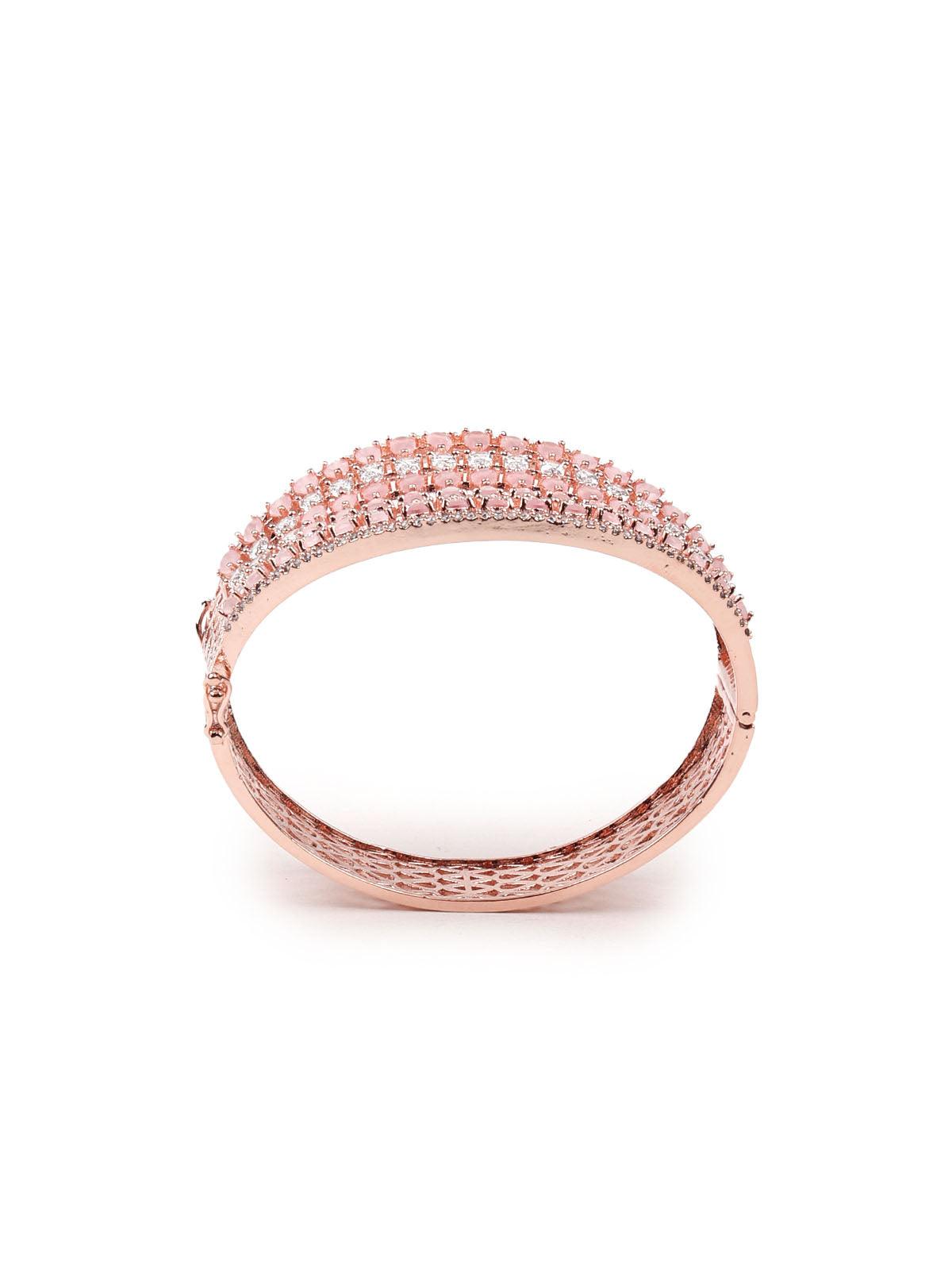 Stunning rose gold broad embellished bracelet - Rajwada