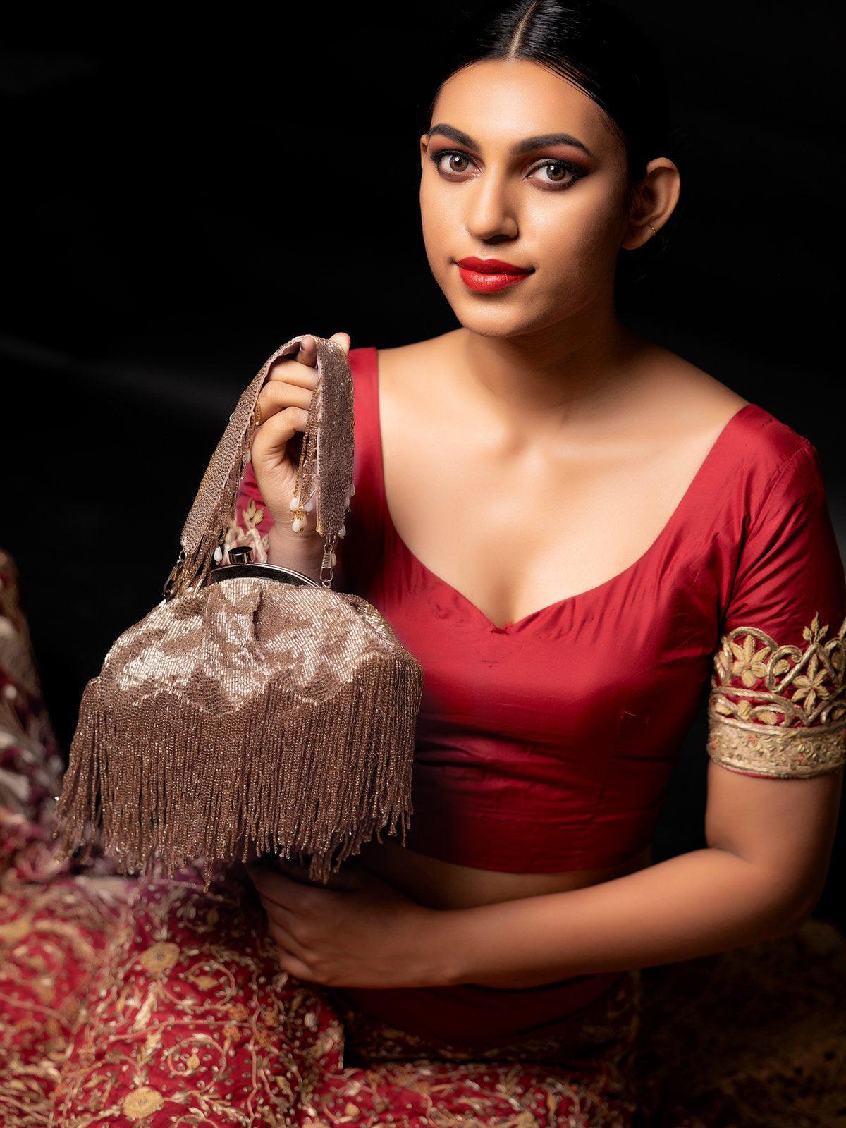 Stunning Rose Gold Tassel Batuwa - Rajwada