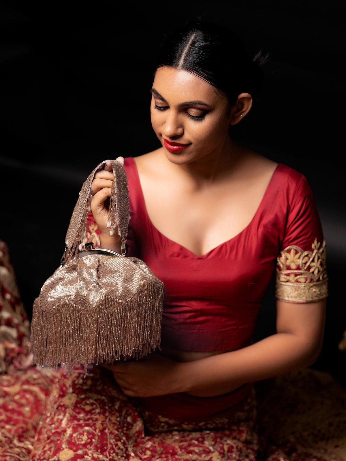 Stunning Rose Gold Tassel Batuwa - Rajwada
