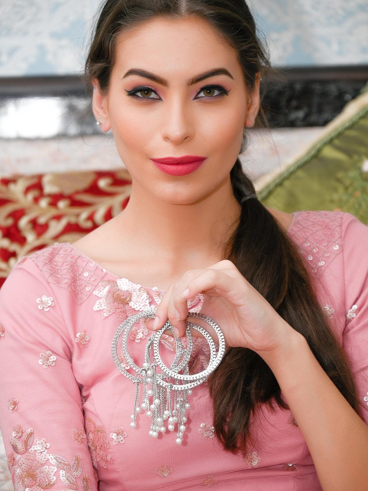 STUNNING SILVER ETHNIC BANGLES WITH LATKAN - Rajwada