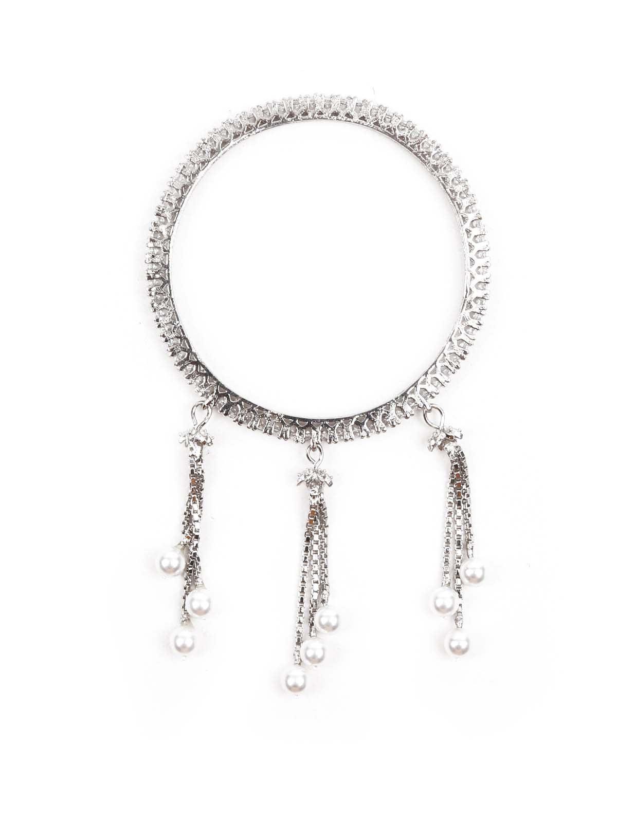 STUNNING SILVER ETHNIC BANGLES WITH LATKAN - Rajwada