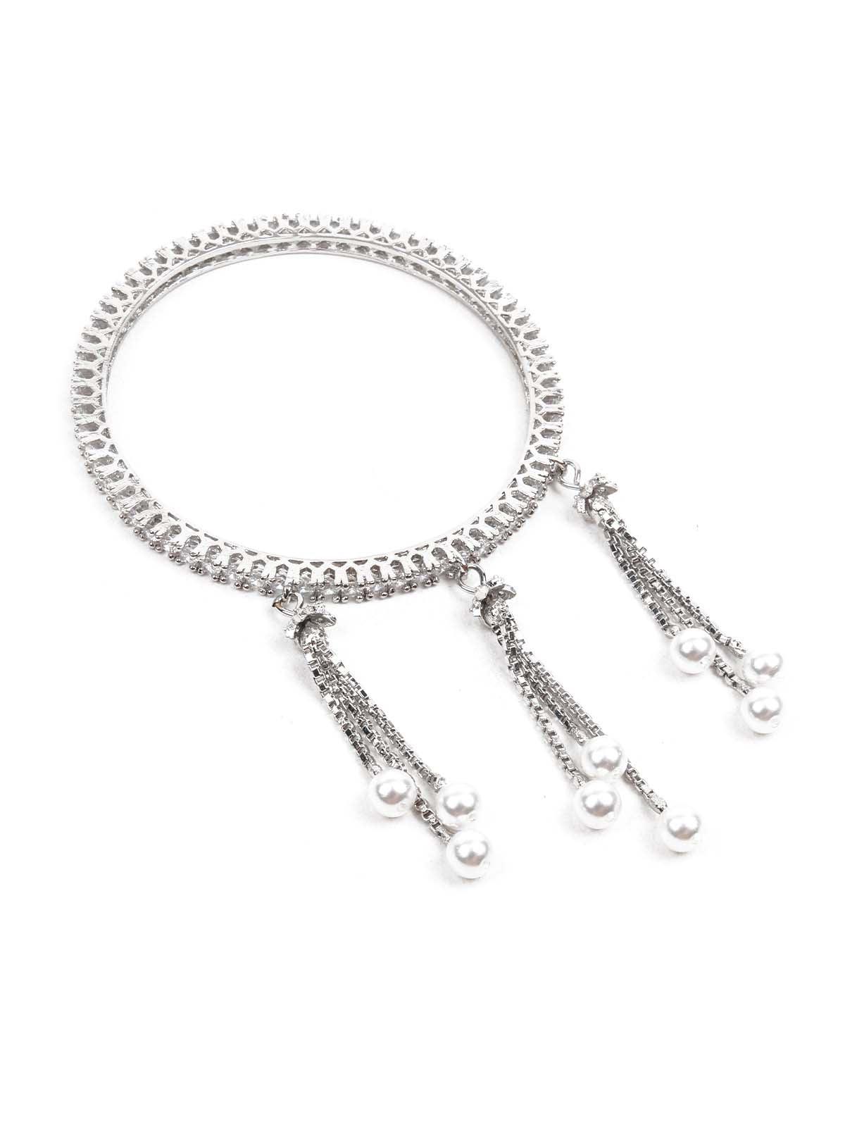 STUNNING SILVER ETHNIC BANGLES WITH LATKAN - Rajwada