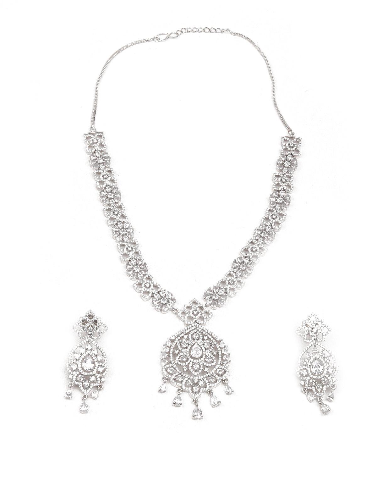 Stunning studded silver necklace set for women - Rajwada