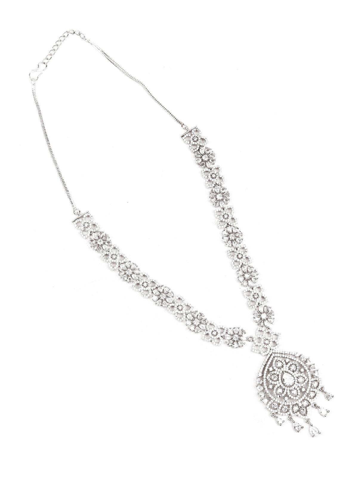 Stunning studded silver necklace set for women - Rajwada