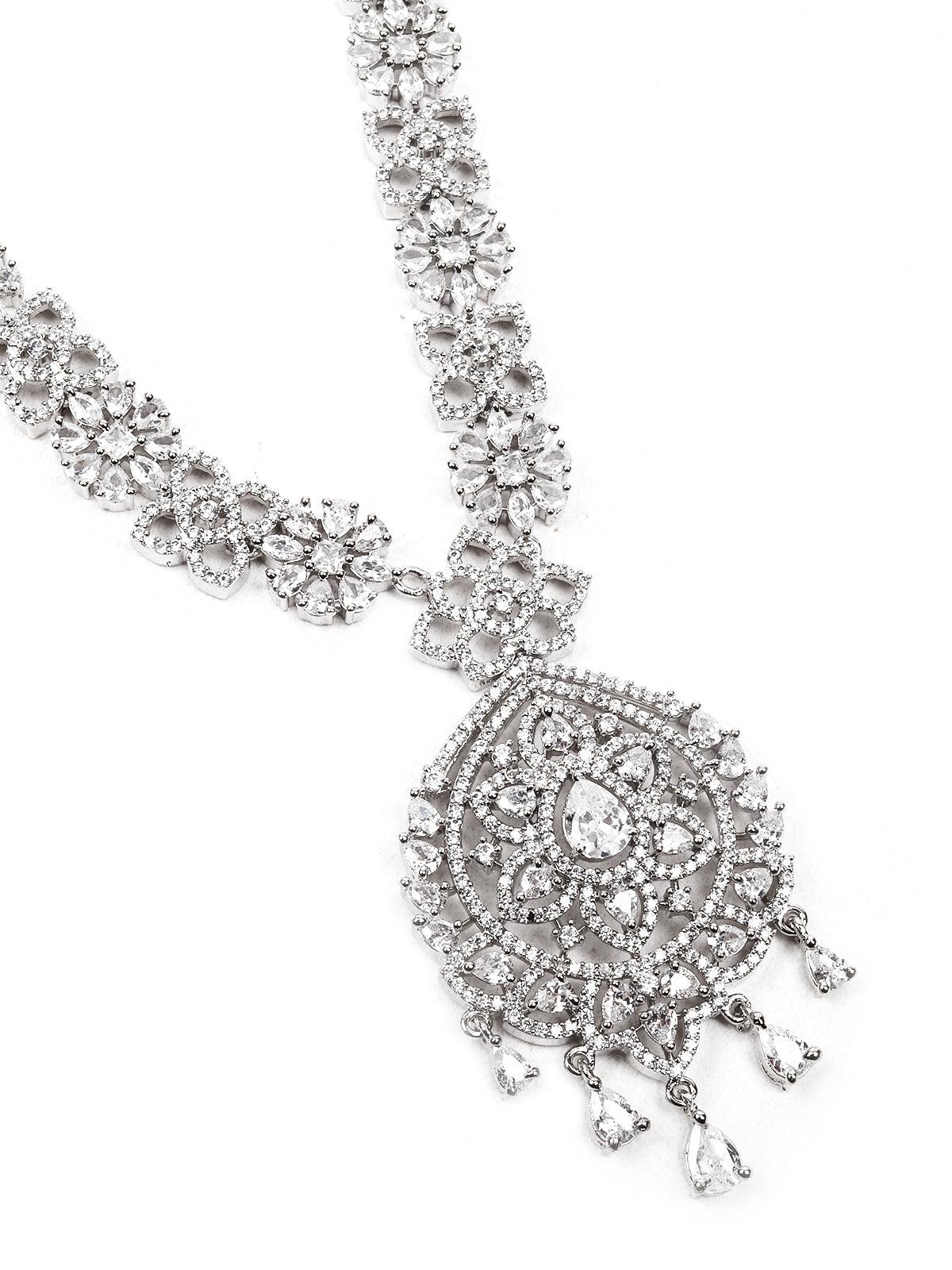 Stunning studded silver necklace set for women - Rajwada