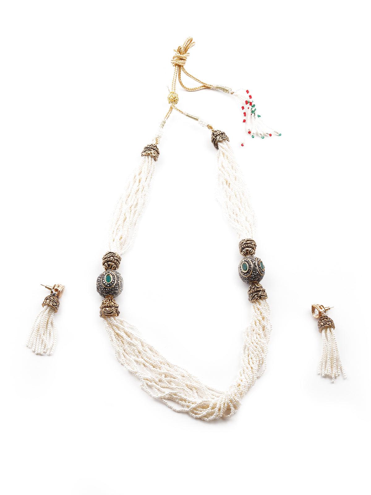 Stunning white beaded statement necklace set - Rajwada