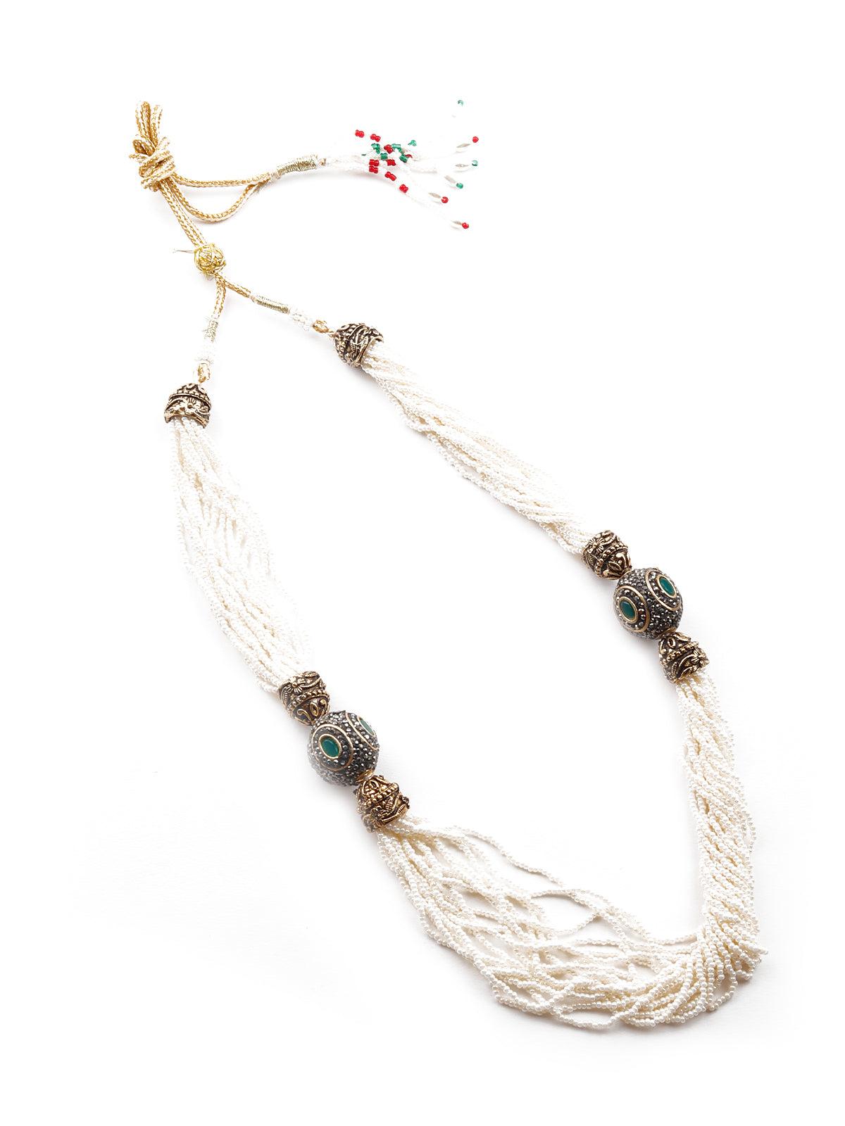 Stunning white beaded statement necklace set - Rajwada