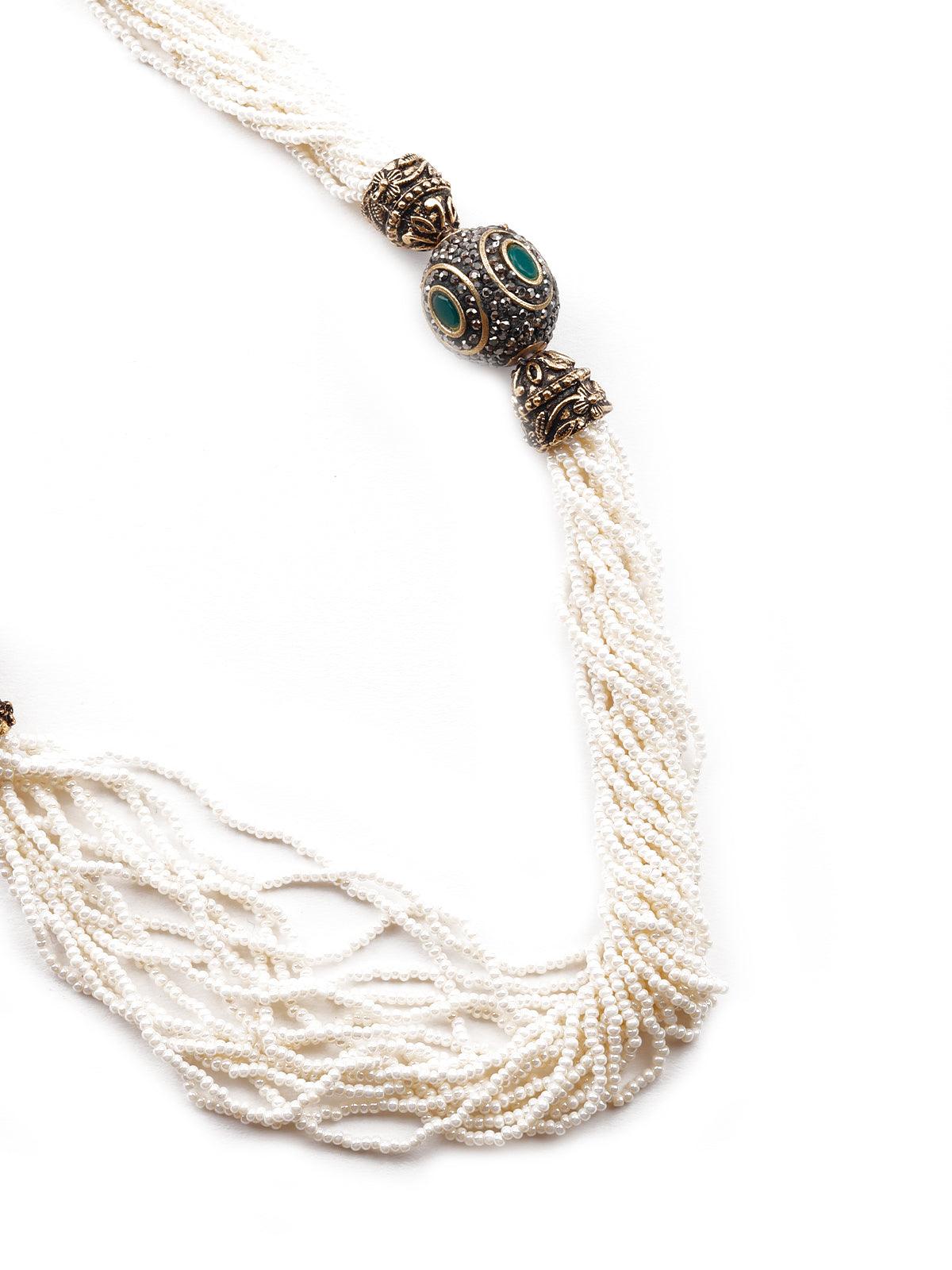 Stunning white beaded statement necklace set - Rajwada