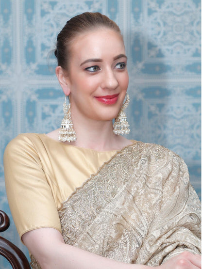 Stunning White Hoops Earrings With Jhumki - Rajwada