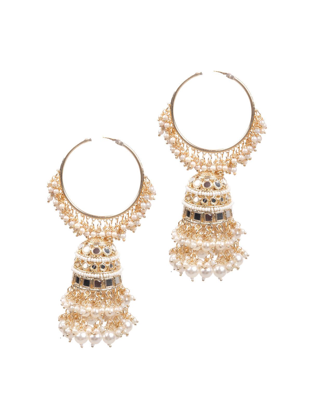 Stunning White Hoops Earrings With Jhumki - Rajwada