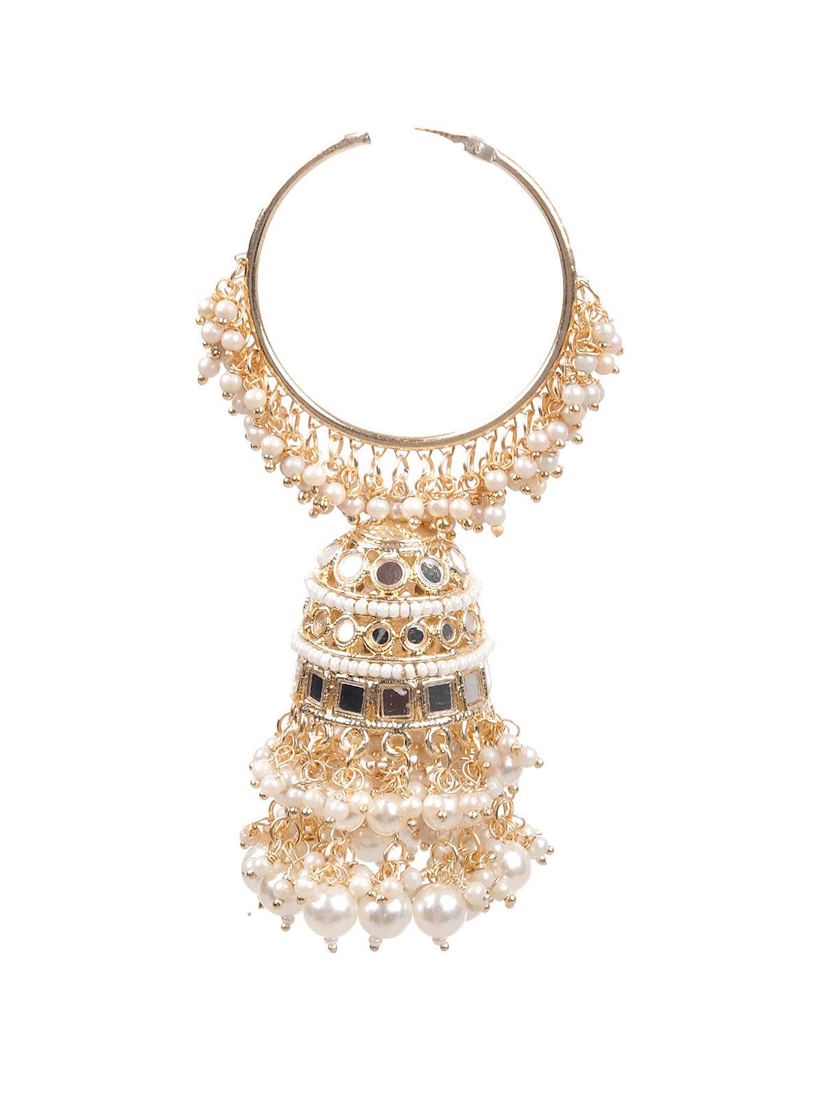 Stunning White Hoops Earrings With Jhumki - Rajwada