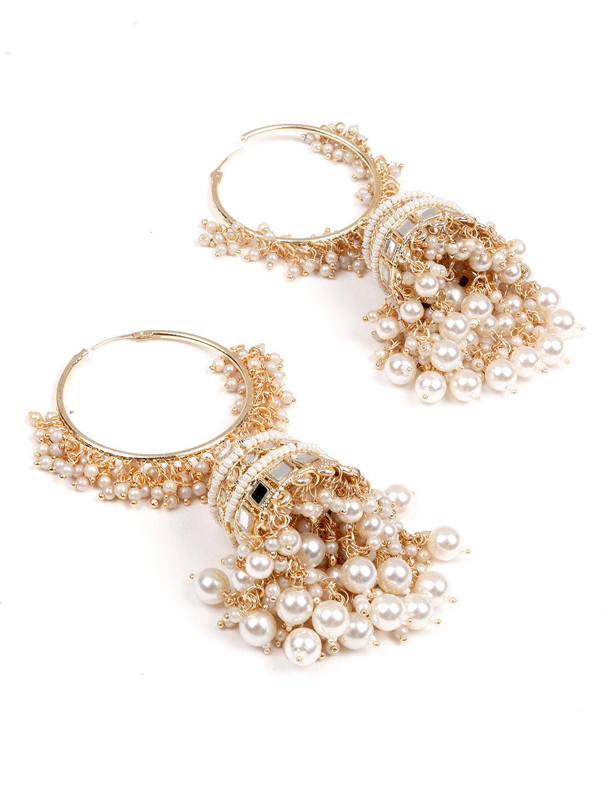 Stunning White Hoops Earrings With Jhumki - Rajwada