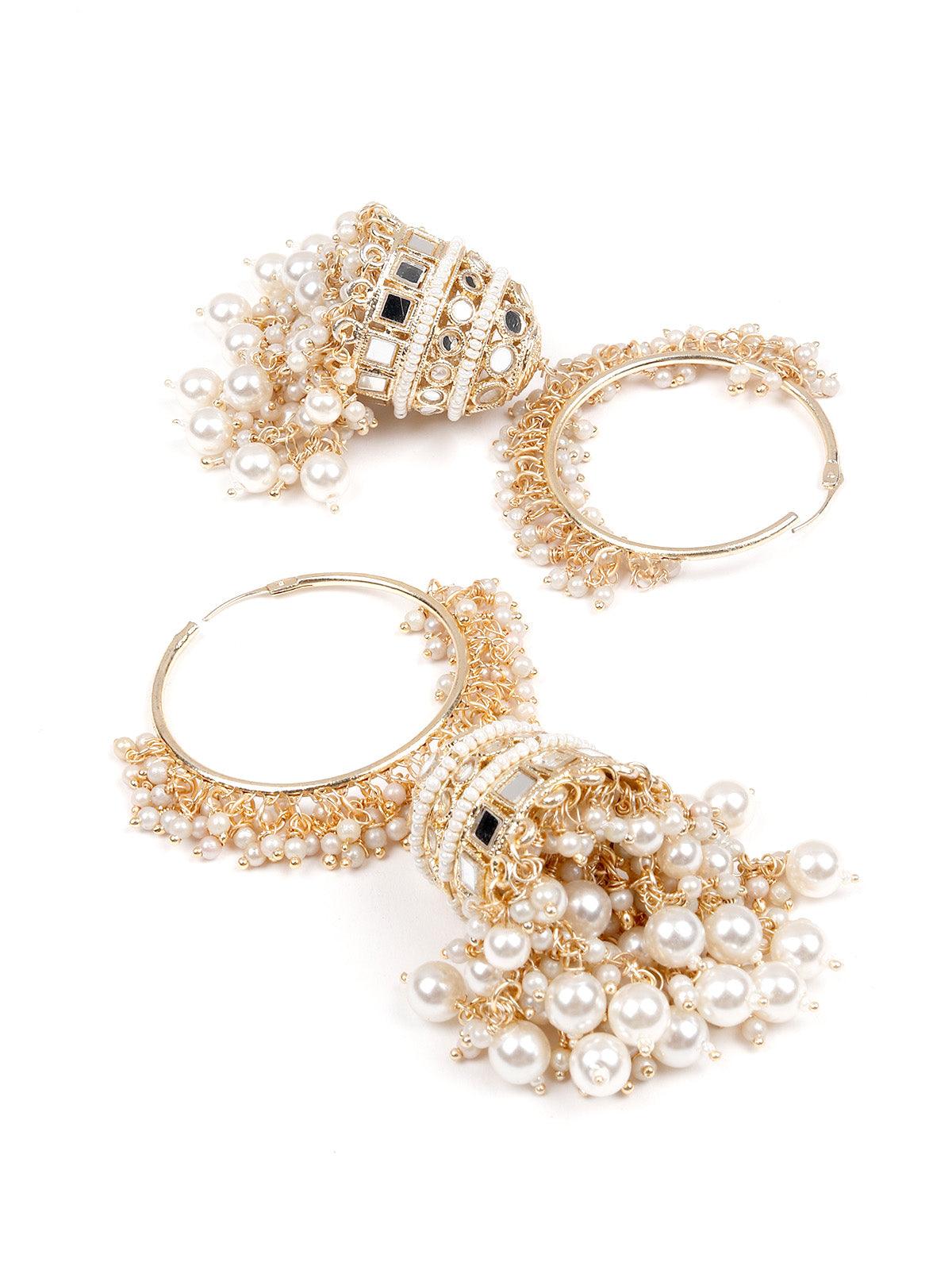 Stunning White Hoops Earrings With Jhumki - Rajwada