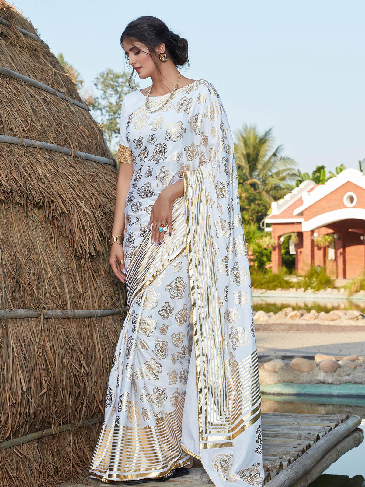 Stunning White Silk Saree - Rajwada
