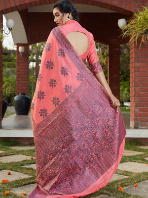Stunning Woven Dark Pink Banarasi Silk Saree - Rajwada