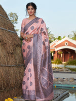Stunning Woven Light Pink Banarasi Silk Saree - Rajwada