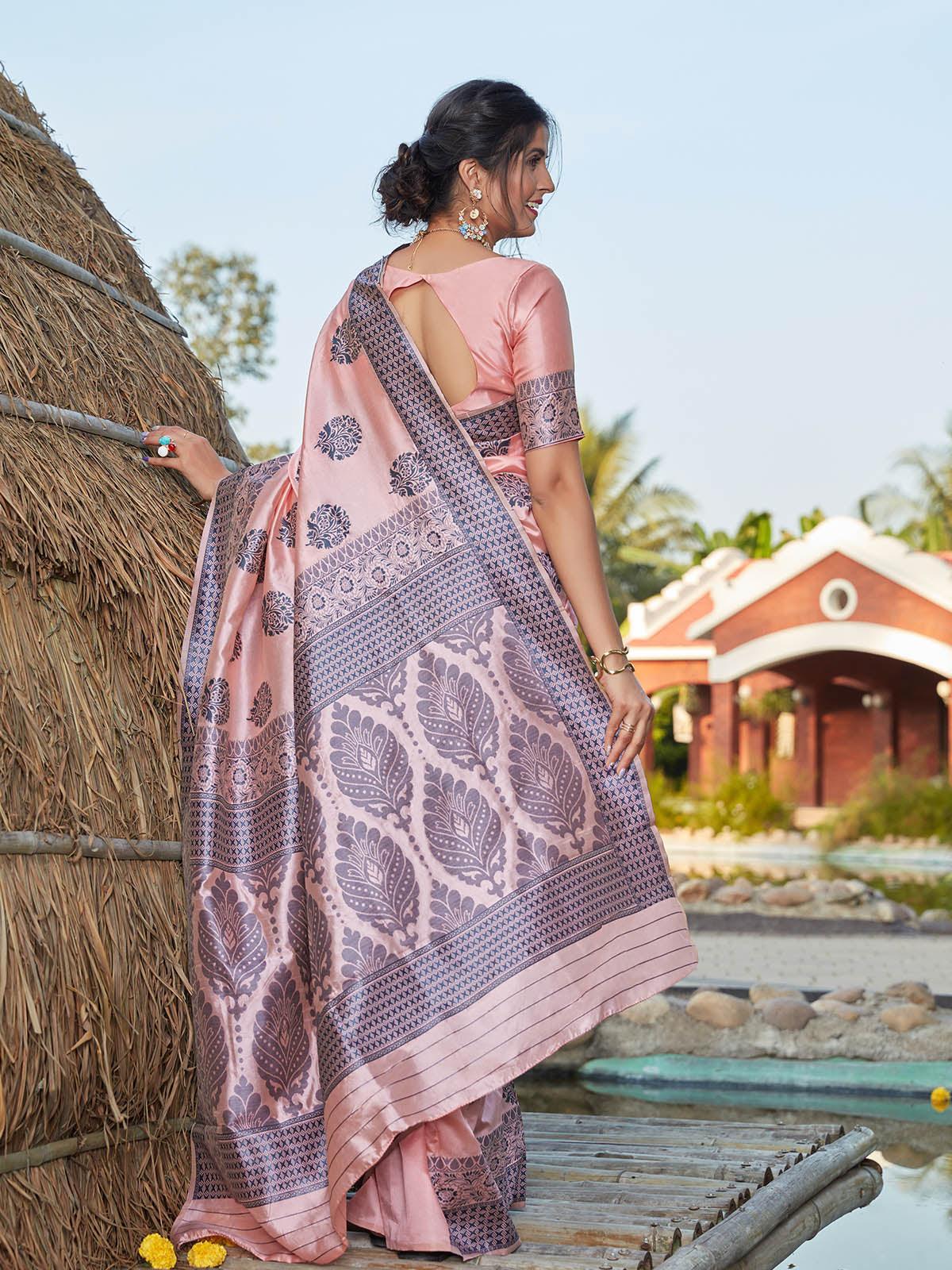 Stunning Woven Light Pink Banarasi Silk Saree - Rajwada