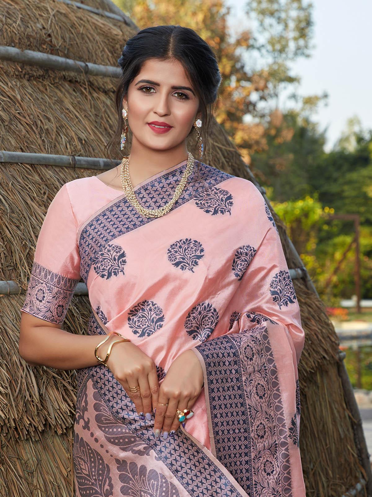 Stunning Woven Light Pink Banarasi Silk Saree - Rajwada