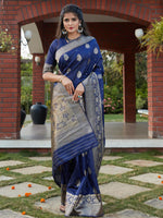 Stunning Woven Navy Banarasi Silk Saree - Rajwada