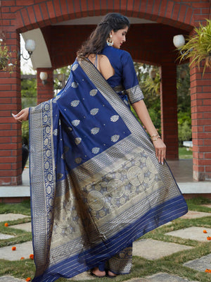Stunning Woven Navy Banarasi Silk Saree - Rajwada