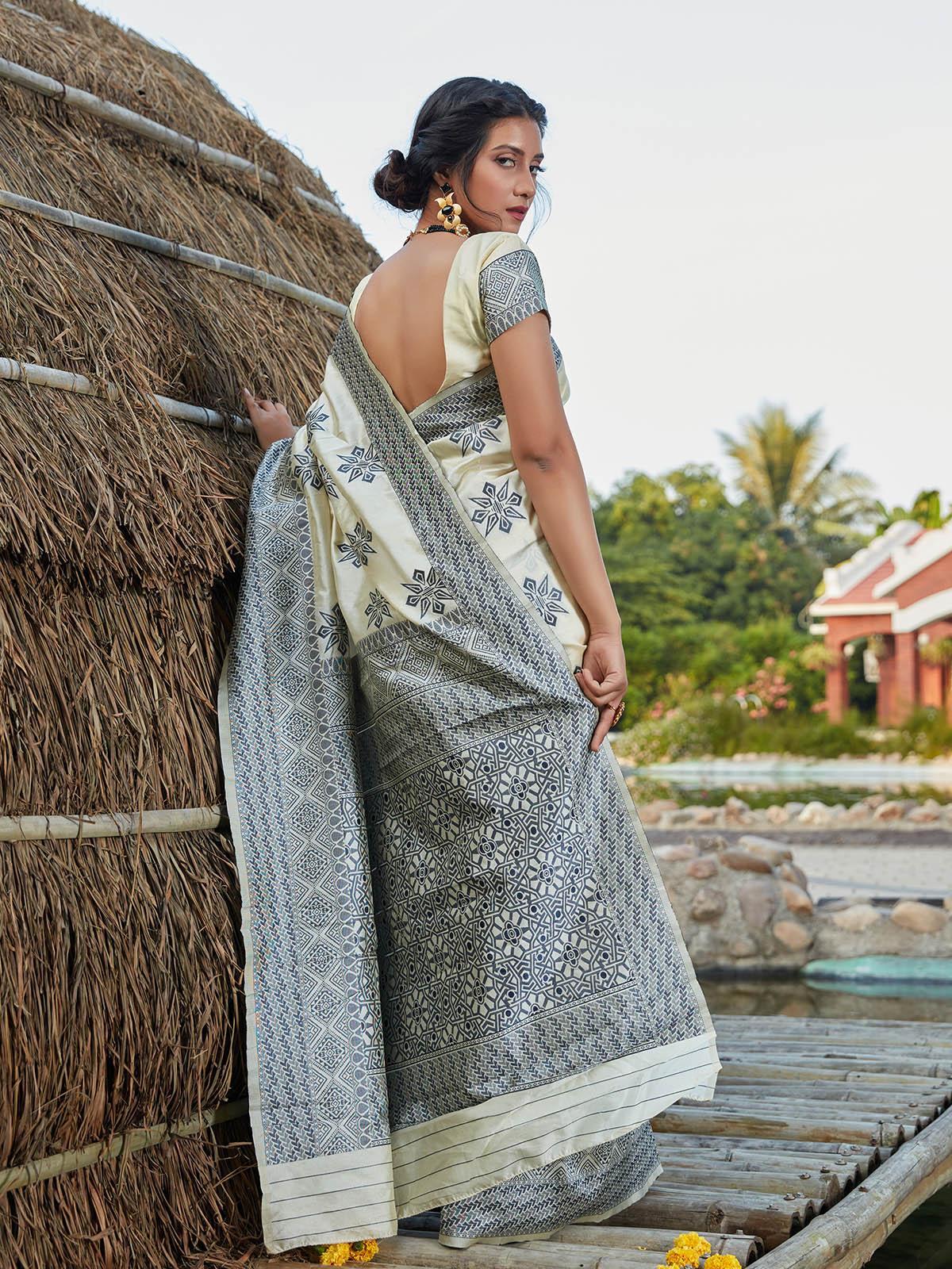 Stunning Woven Off-White Banarasi Silk Saree - Rajwada