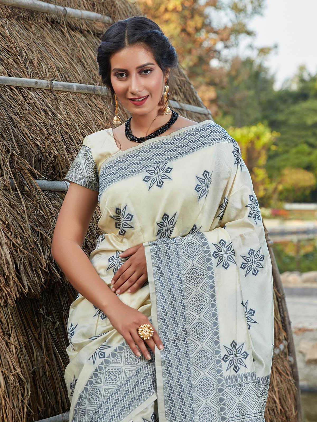 Stunning Woven Off-White Banarasi Silk Saree - Rajwada
