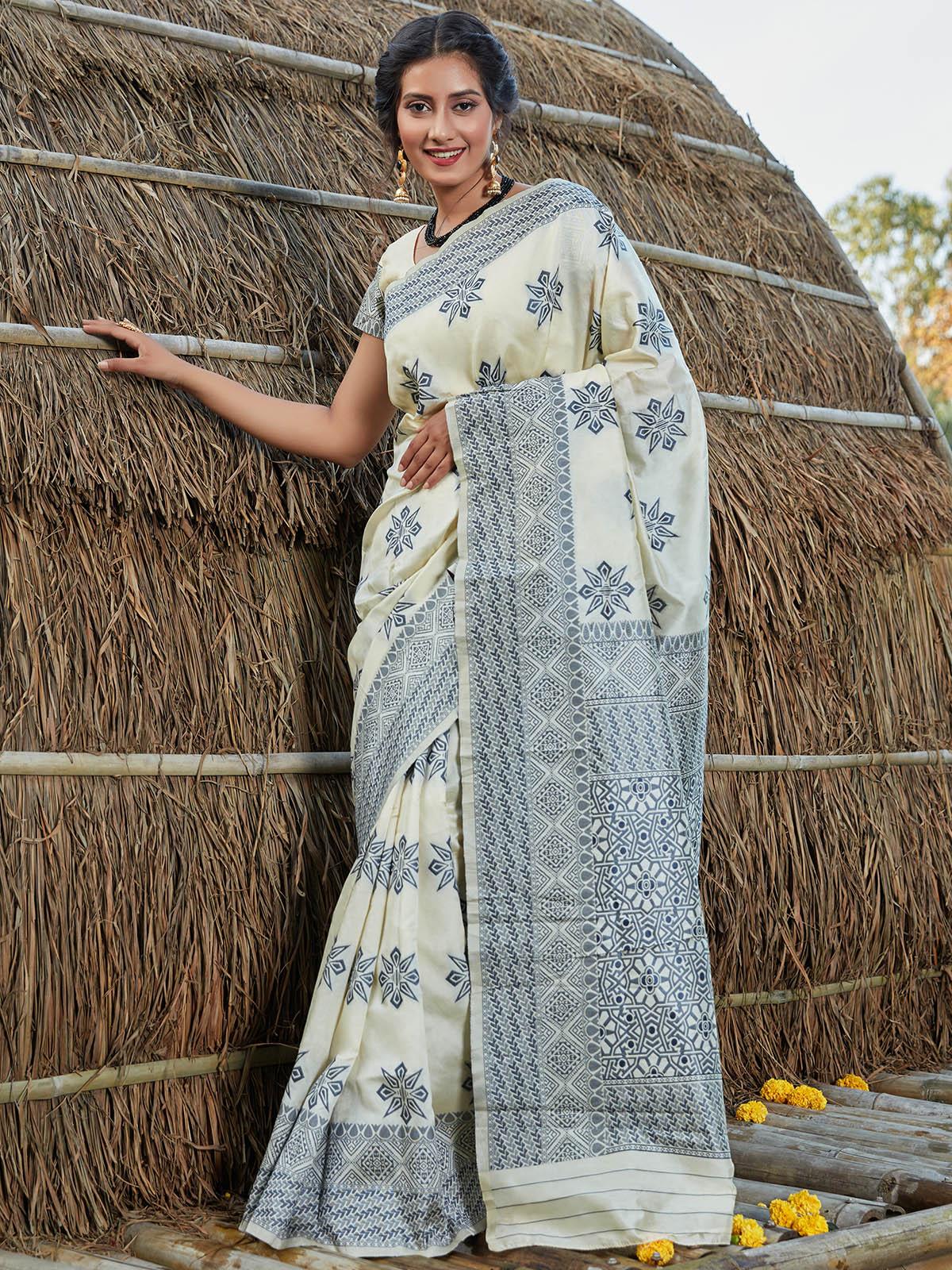 Stunning Woven Off-White Banarasi Silk Saree - Rajwada