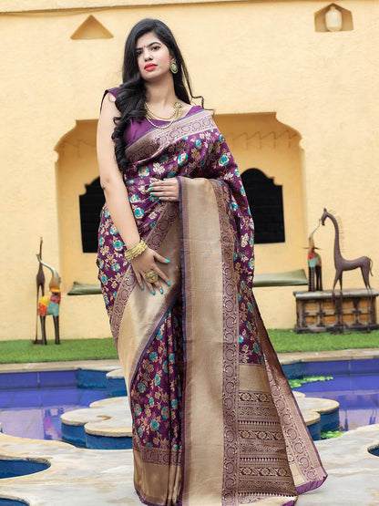 Stunning Woven Purple Banarasi Silk Saree - Rajwada