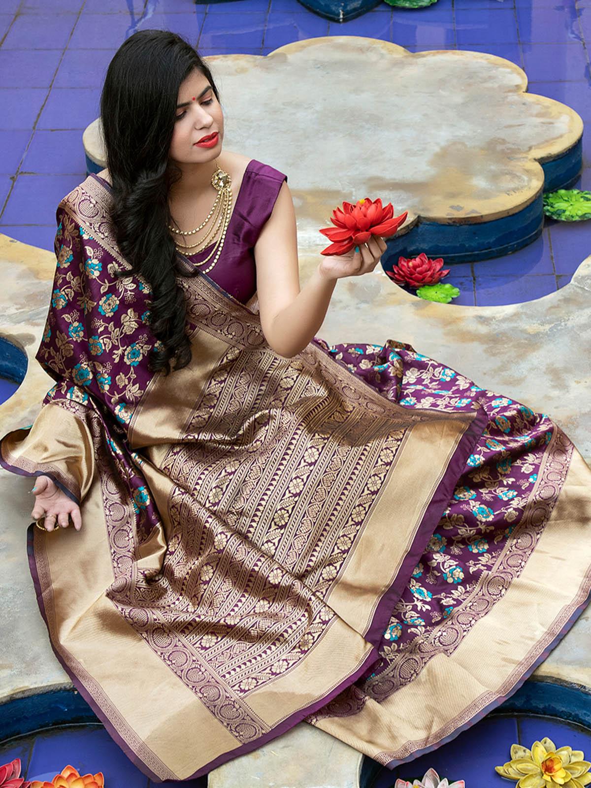 Stunning Woven Purple Banarasi Silk Saree - Rajwada