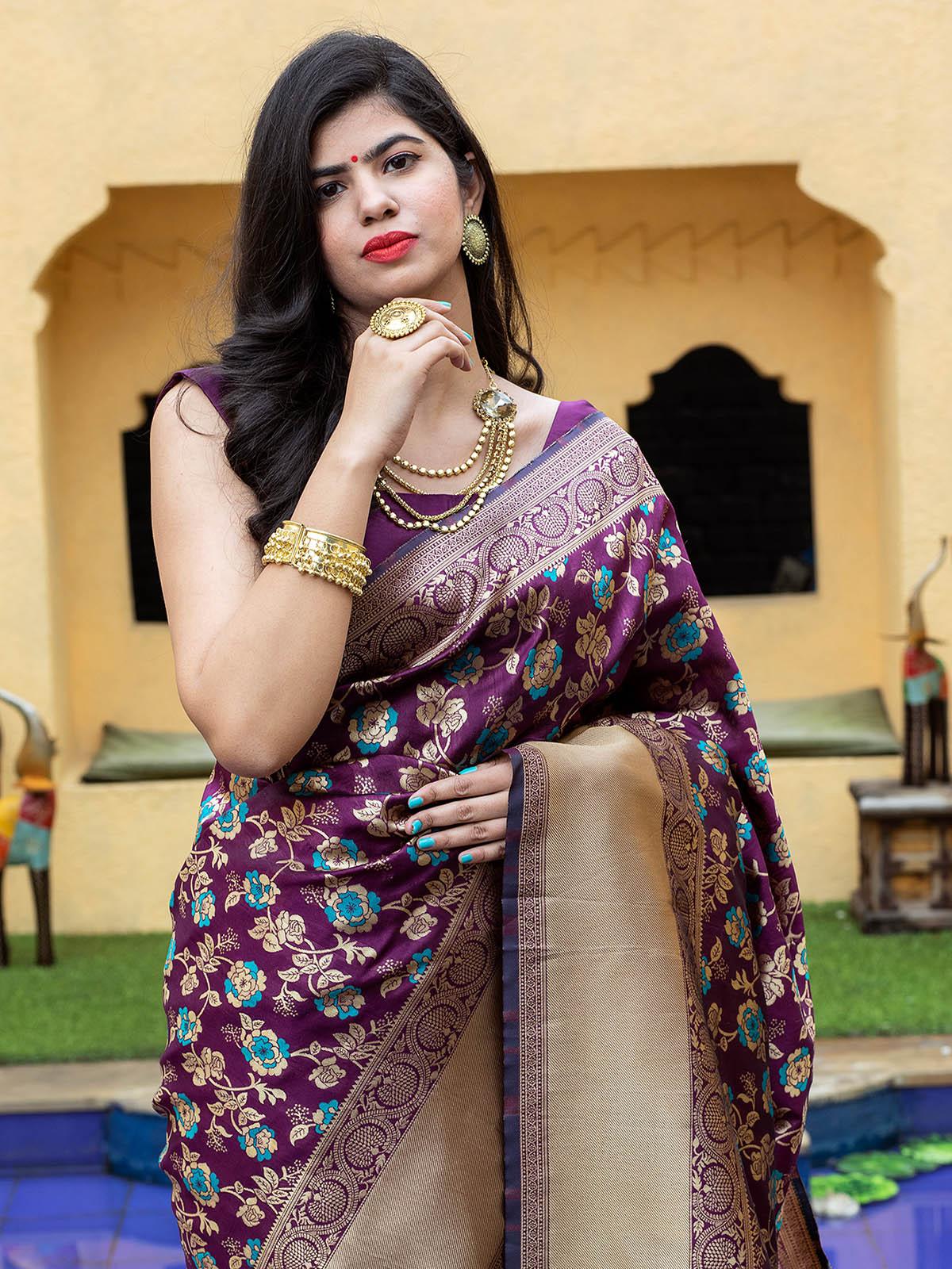 Stunning Woven Purple Banarasi Silk Saree - Rajwada