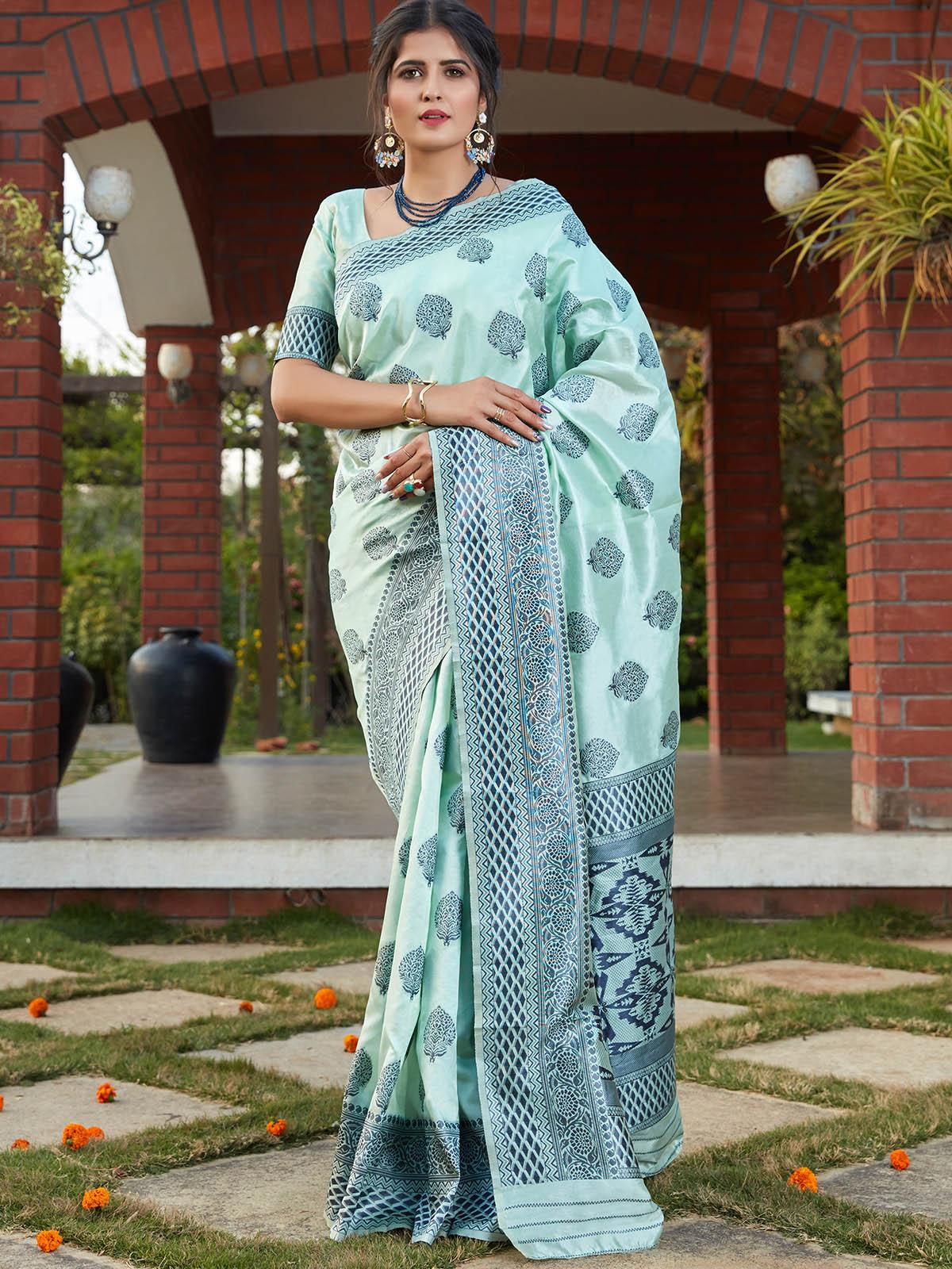 Stunning Woven Turquoise Blue Banarasi Silk Saree - Rajwada