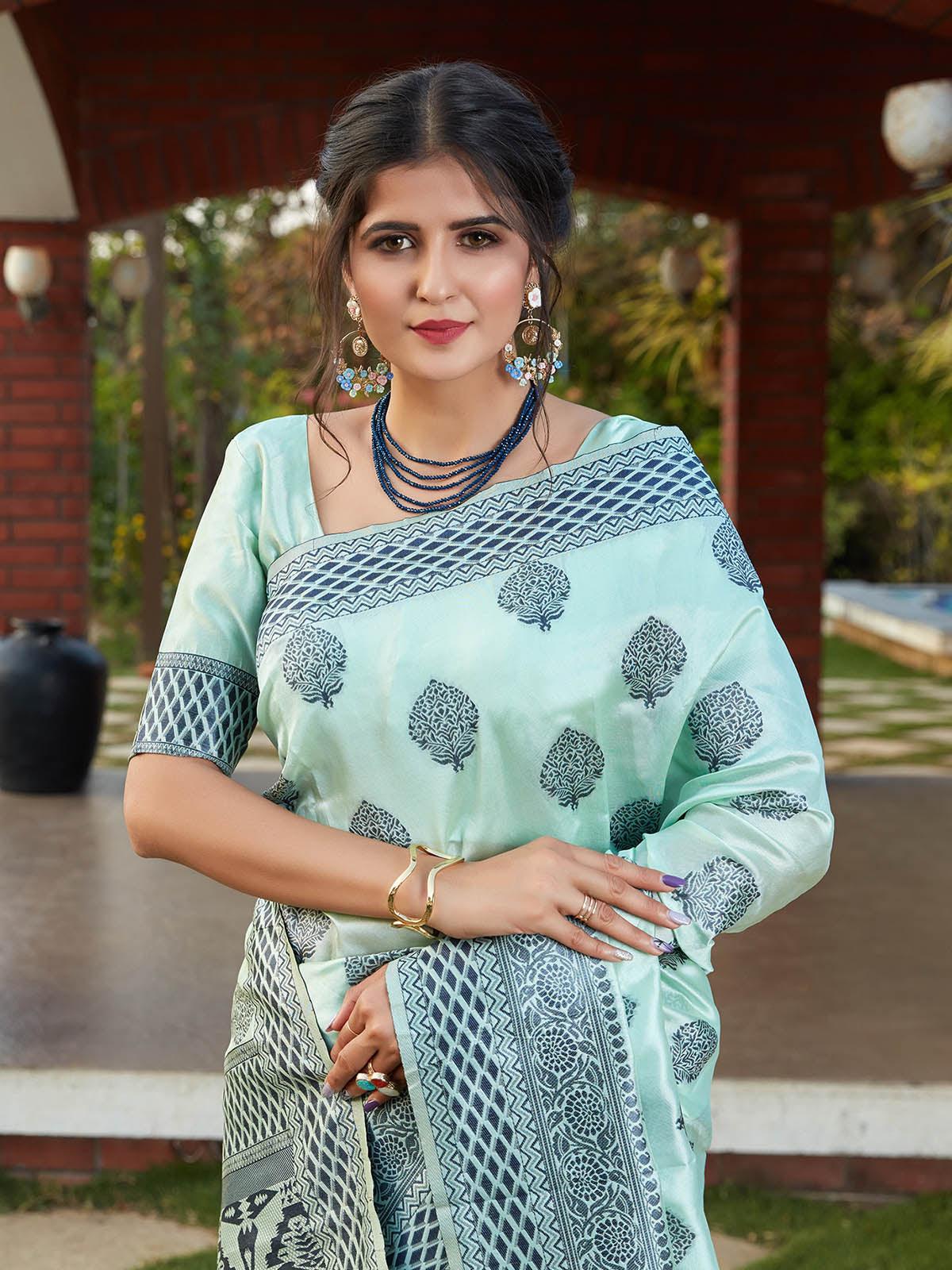 Stunning Woven Turquoise Blue Banarasi Silk Saree - Rajwada