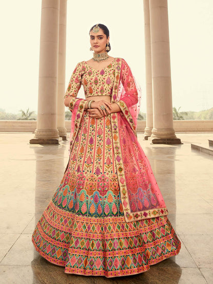 Stylish Beige Art Silk Lehenga Choli Set - Rajwada