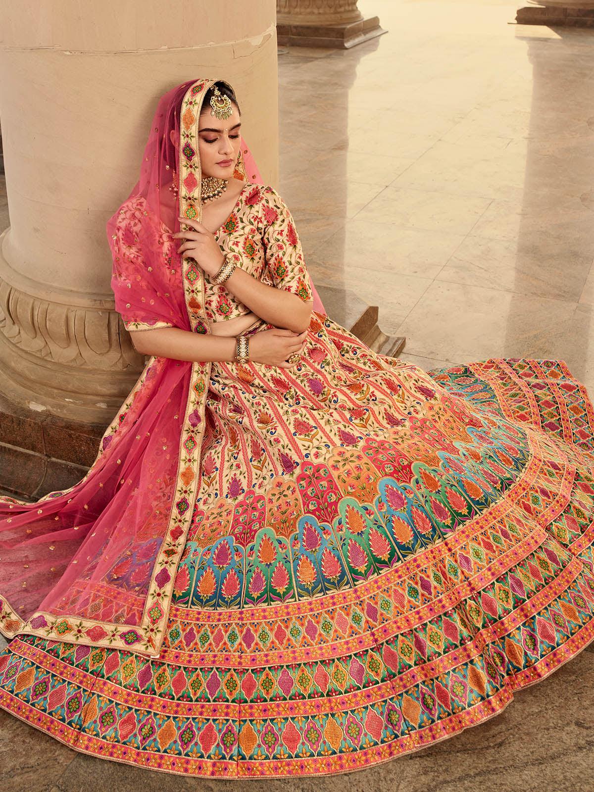Stylish Beige Art Silk Lehenga Choli Set - Rajwada