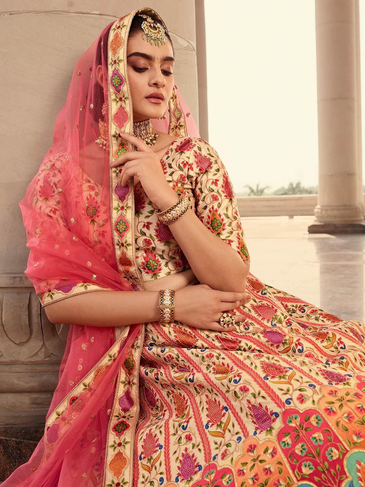 Stylish Beige Art Silk Lehenga Choli Set - Rajwada