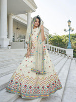 Stylish Beige Chinon Chiffon Lehenga Choli Set - Rajwada
