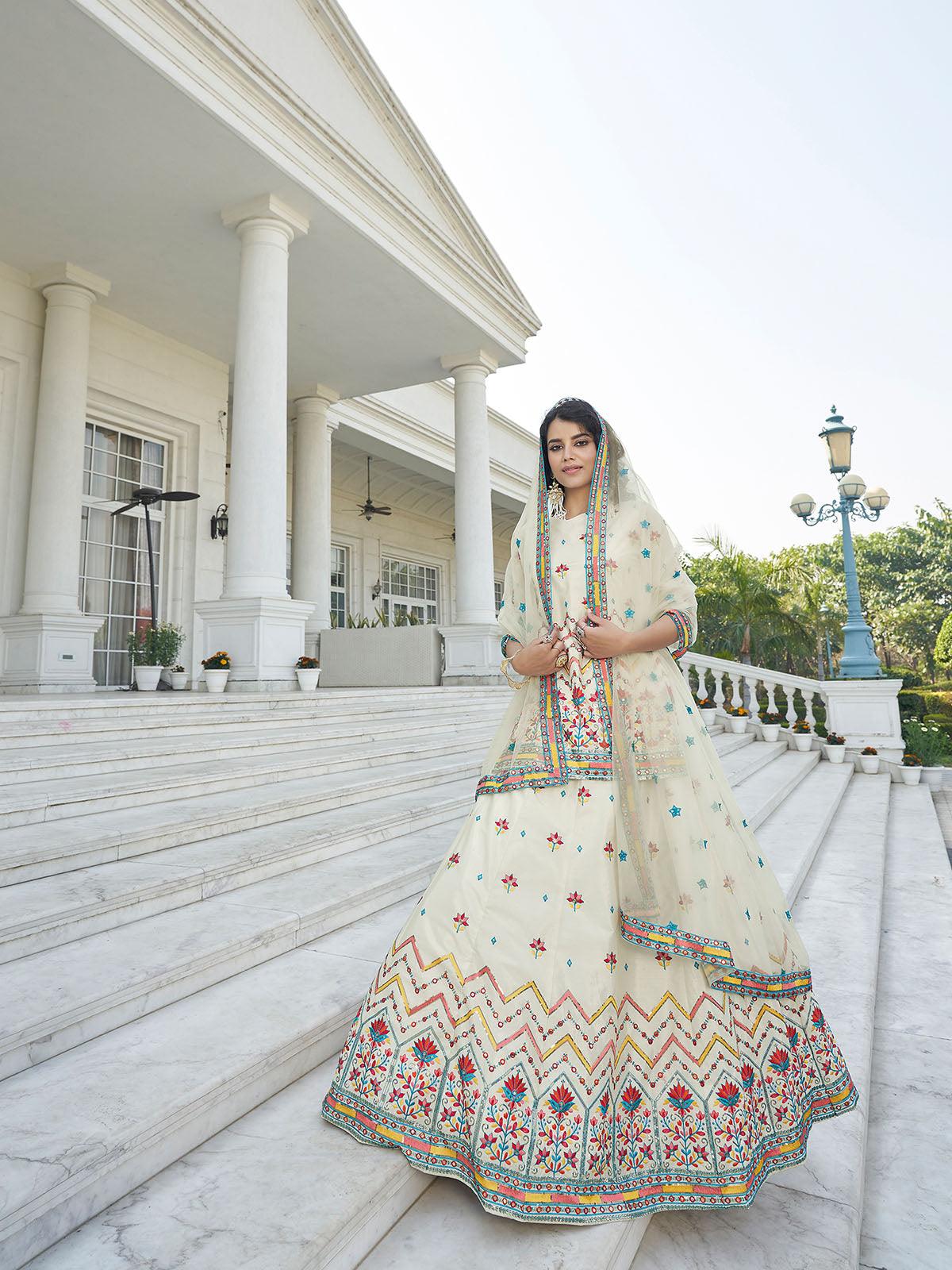 Stylish Beige Chinon Chiffon Lehenga Choli Set - Rajwada