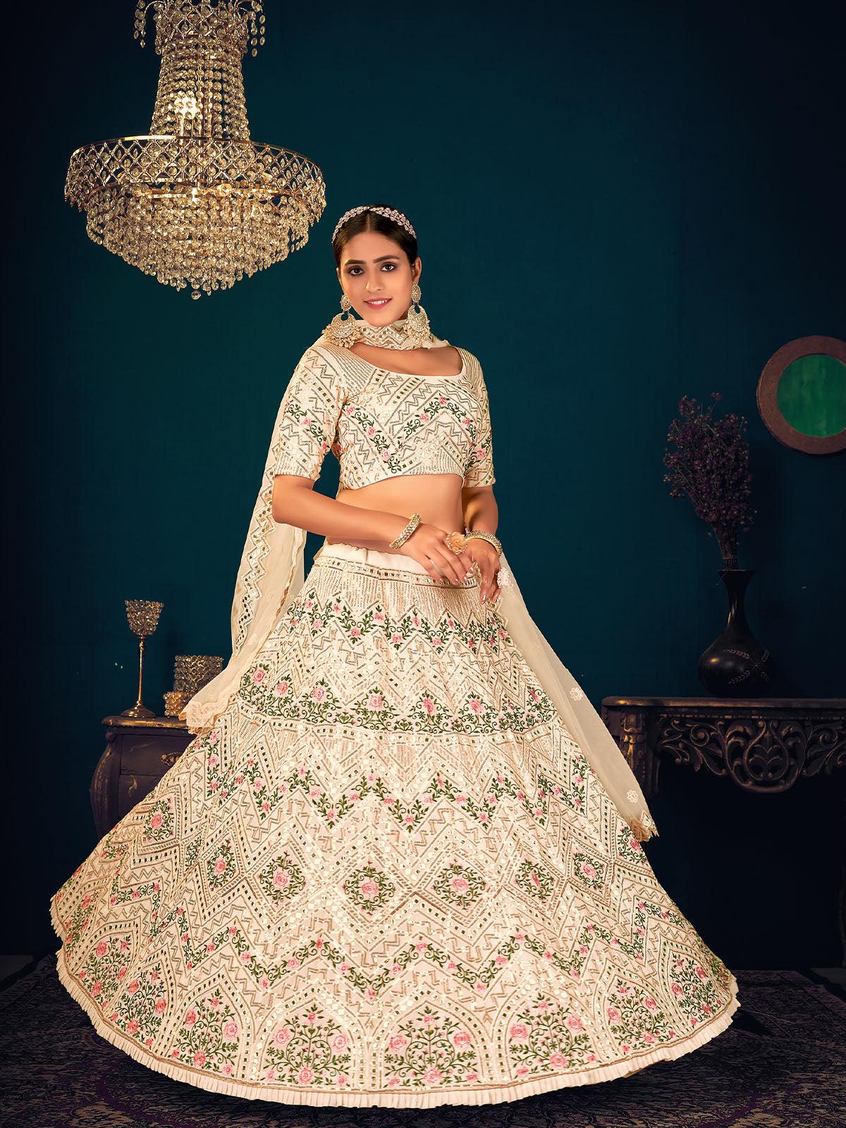 Stylish Beige Georgette Lehenga Set - Rajwada