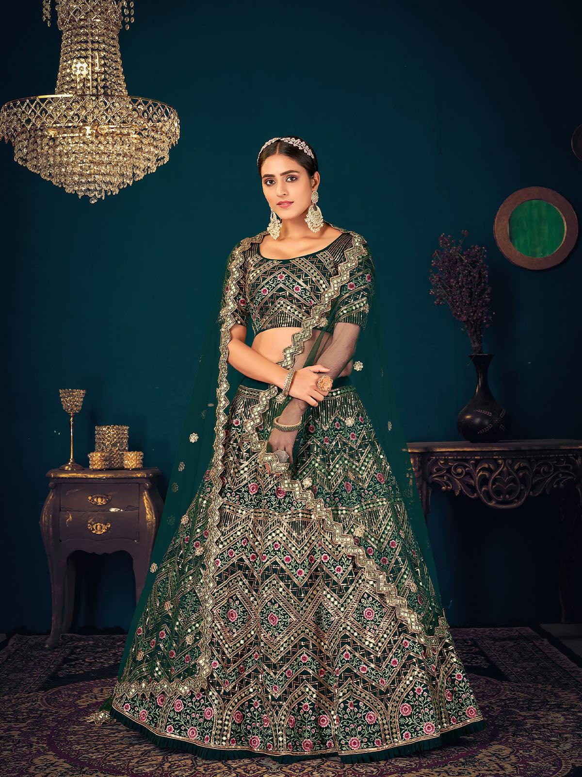 Stylish Dark Green Georgette Lehenga Set - Rajwada