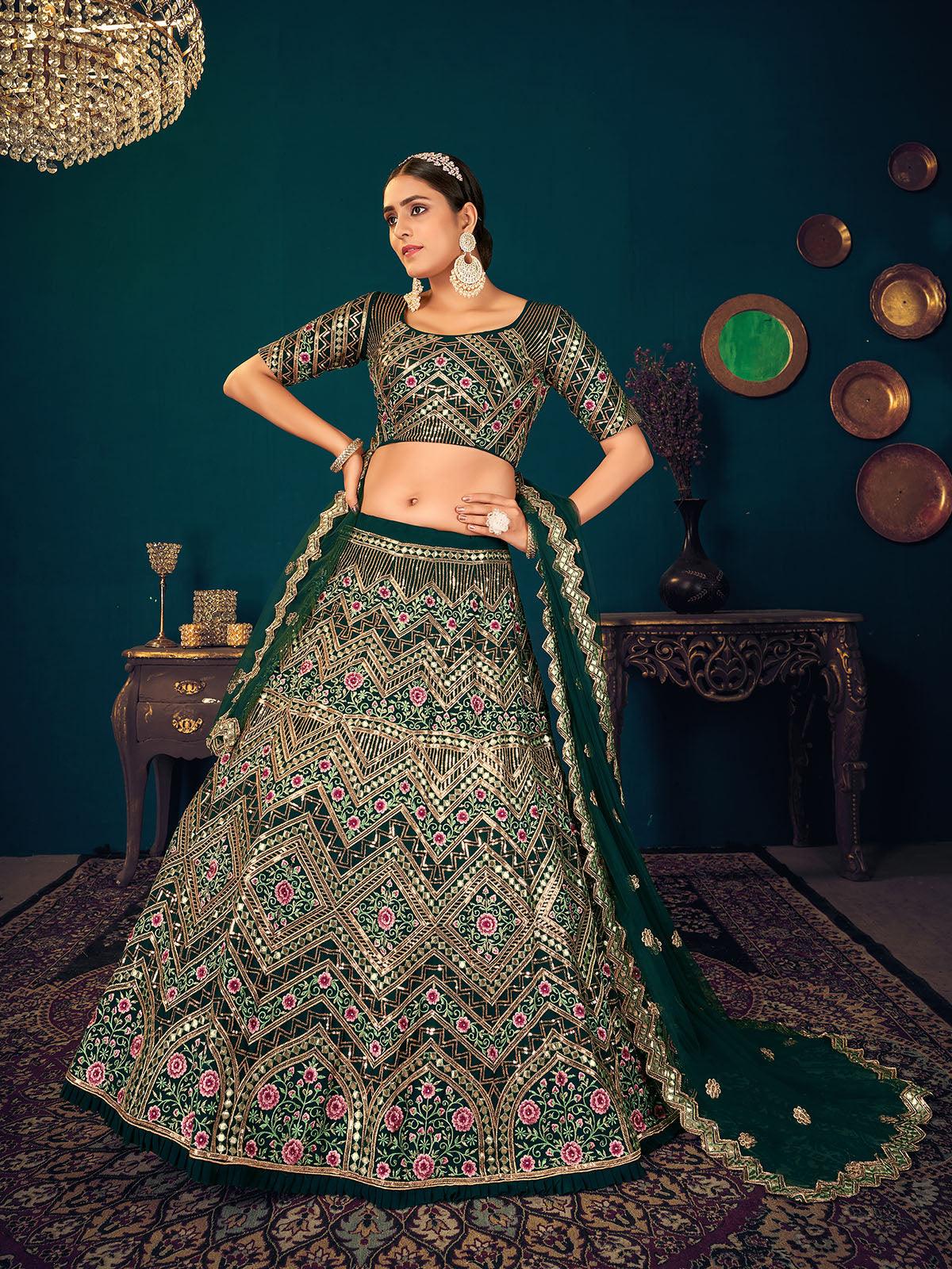 Stylish Dark Green Georgette Lehenga Set - Rajwada
