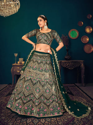 Stylish Dark Green Georgette Lehenga Set - Rajwada