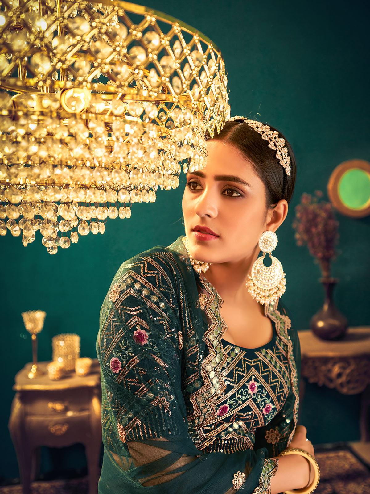 Stylish Dark Green Georgette Lehenga Set - Rajwada