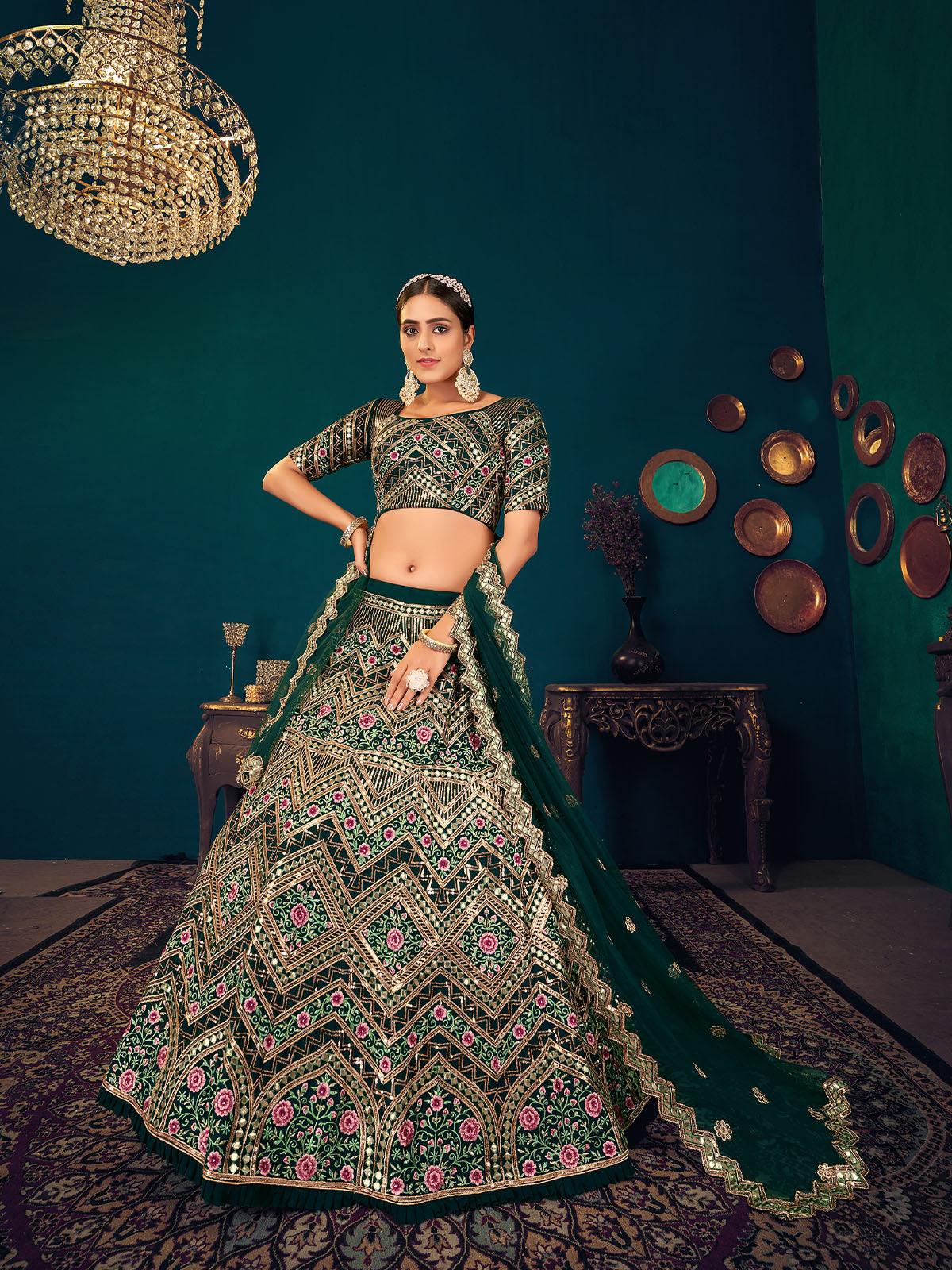Stylish Dark Green Georgette Lehenga Set - Rajwada