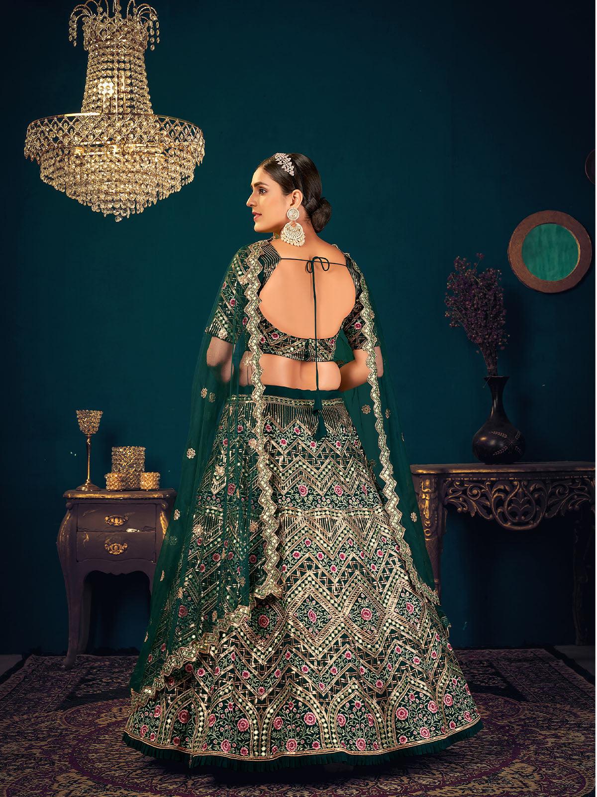 Stylish Dark Green Georgette Lehenga Set - Rajwada