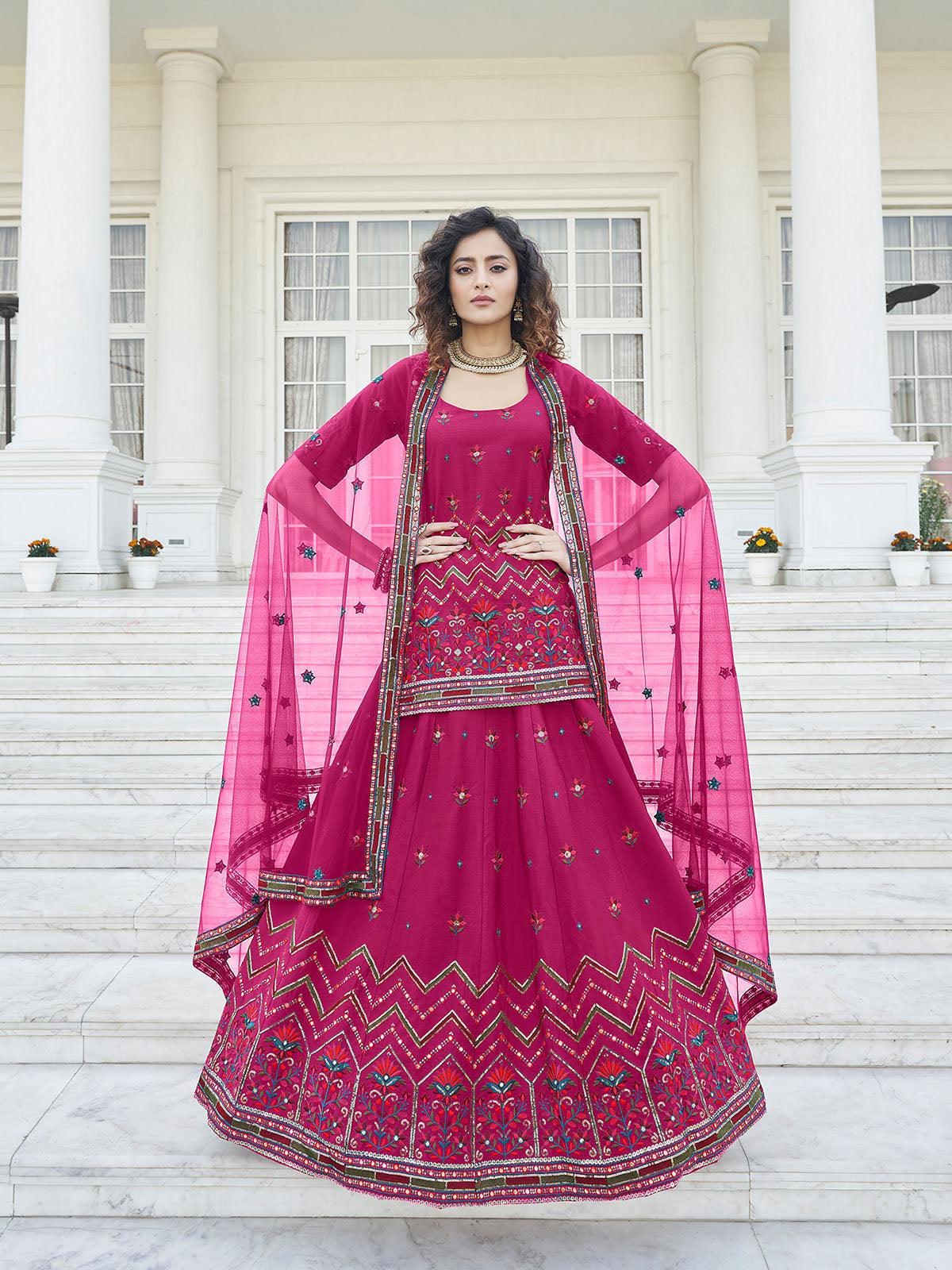 Stylish Deep Pink Chinon Chiffon Lehenga Choli Set - Rajwada