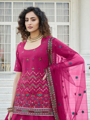 Stylish Deep Pink Chinon Chiffon Lehenga Choli Set - Rajwada