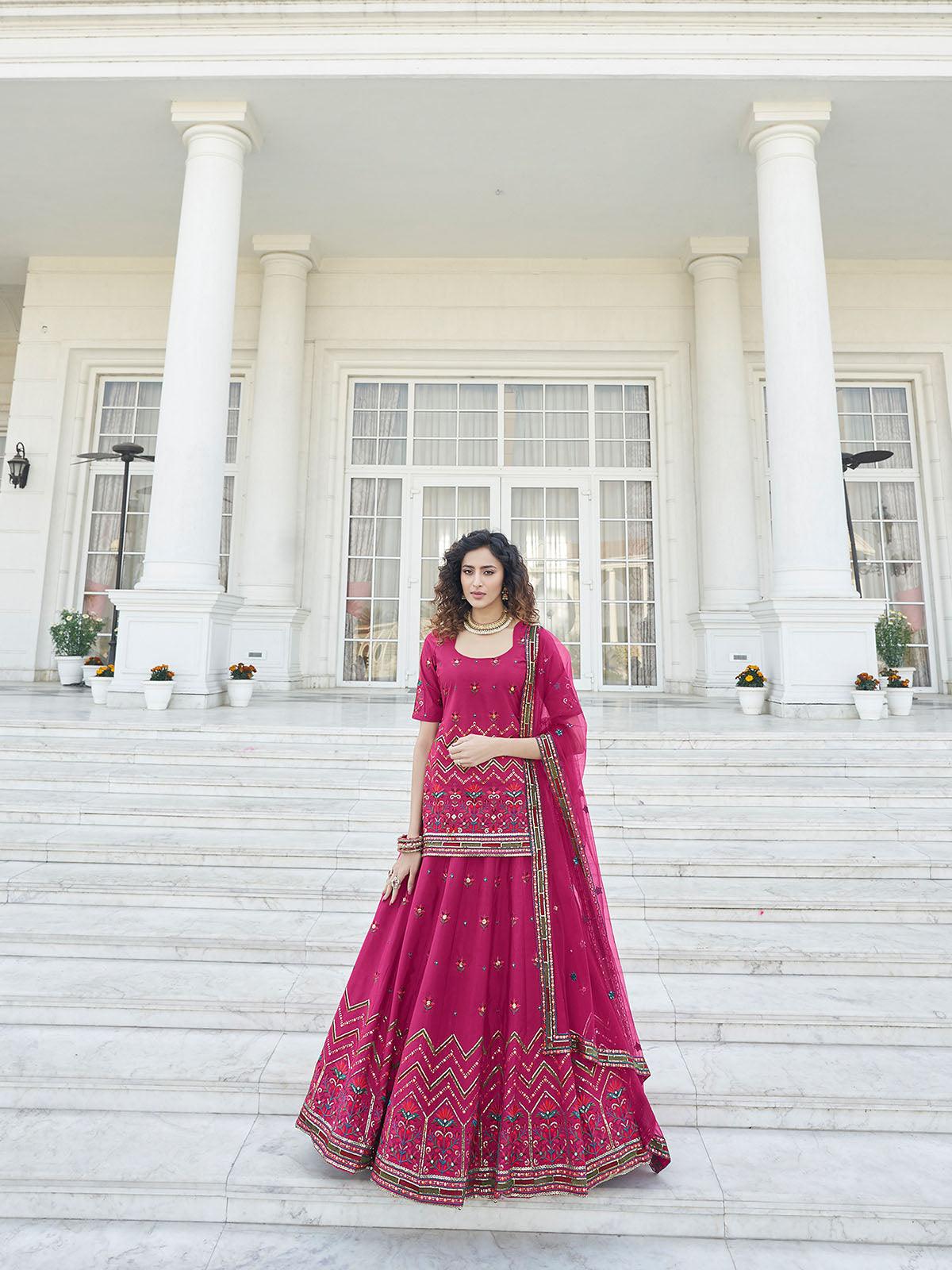 Stylish Deep Pink Chinon Chiffon Lehenga Choli Set - Rajwada